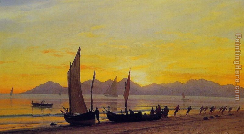 Boats Ashore at Sunset painting - Albert Bierstadt Boats Ashore at Sunset art painting